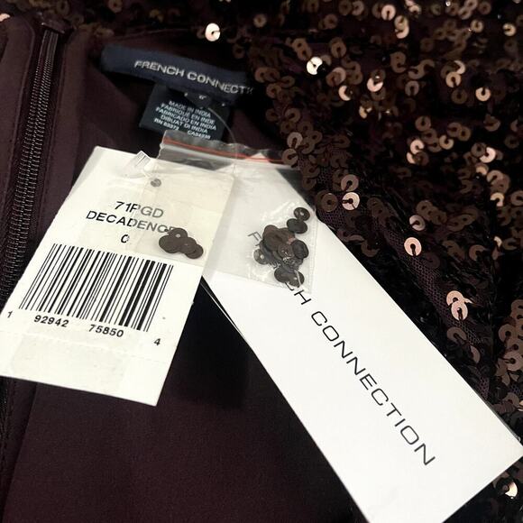 French Connection NWT Emille Sparkle Sequin Sheath Dress Bronze Brown, Size 0 - Picture 5 of 13